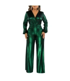 Sexy V-Neck Balloon Sleeve Hot Stamping Jumpsuit Wholesale Womens Clothing N3823103000098