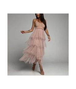 Elegant Suspenders Solid Color Woolen Gauze Stitching Dress Wholesale Dresses N461523032800112