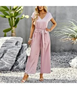 Temperament Solid Color Loose Wide Leg Jumpsuit Wholesale Jumpsuits V5923041200016