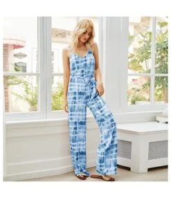 Open-Back Suspender Loose Print Wholesale Jumpsuits SJ183641